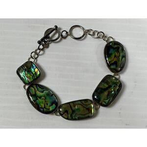 LUC Sterling Silver Abalone Shell Link Bracelet 925‎ Toggle Clasp